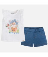 Комплект для девочки : футболка, шорты (котик),Mayoral 3287-019