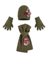 Комплект:Шапка+шарф + перчатки для девочки (хаки),Mayoral